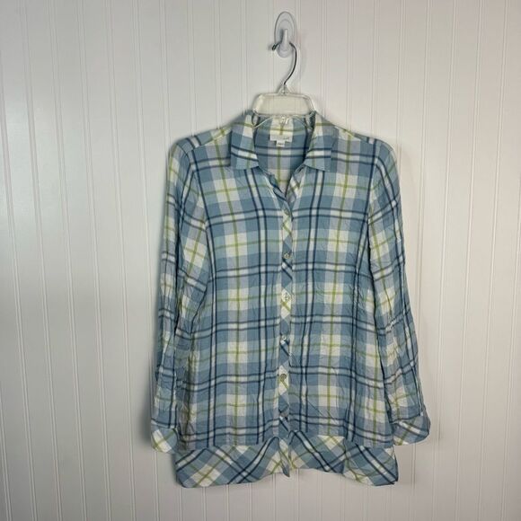 J. Jill Tops - J.Jill Top Small Plaid Button Up Women’s Casual Soft White Green Blue Cozy